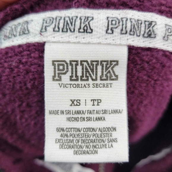 VS PINK Hoodie Jacket XS Burgundy White Stripe Full Zip‎ Pockets - Picture 4 of 7